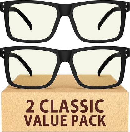 Eyekepper 2 Pack Oversized Reading Glasses Square Large Blue Light Readers for Men Women - Black +1.25