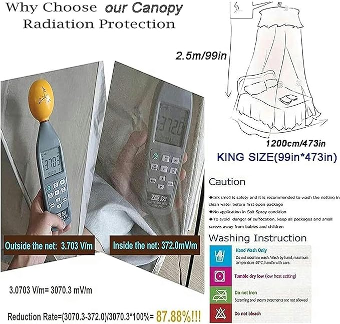 Anti Radiation Net Canopy,Silver Coated Mesh Radiation Protection Canopy King Size RF Shielding Netting EMF Shielding Canopy