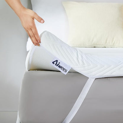 Memory Foam Mattress Topper, 4 inch King Mattress Topper with Removable Soft Cover, Bed Topper for Dorm, Travel, Guest Mat, Non-Slip Design & Pressure Relief Back Pain, White