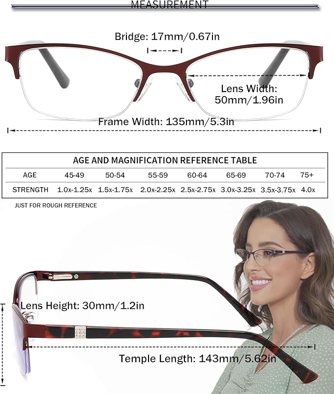 3 Pack Reading Glasses for Women Blue Light Blocking, Metal Oval Half Frame Womens Readers Glass with Spring Hinge, Anti Blue Ray Reduce Eye Strain Glare Headache(275 Magnification Strength)