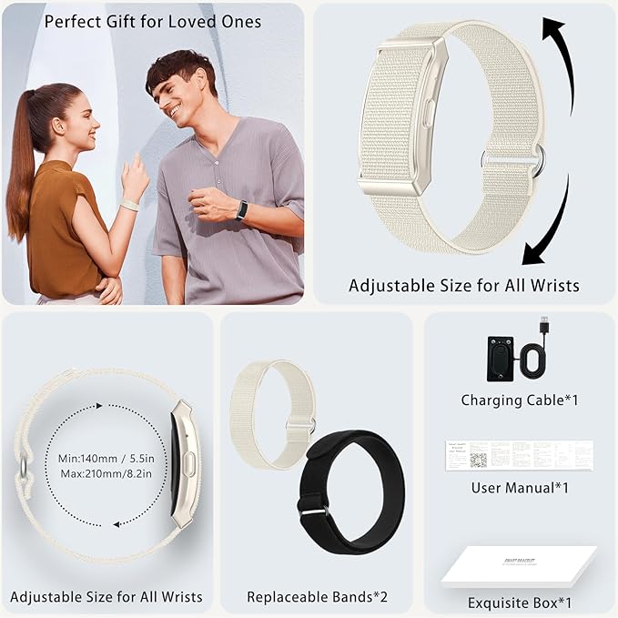 Smart Bracelet,100+ Sport Modes Fitness Tracker with Continuous Heart Rate Blood Oxygen Sleep Monitor 24h, Comes with a Free Armband (Beige)