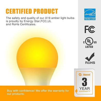 Neporal Amber Sleep Light Bulb – 1800K Blue Light Blocking LED Bulb, UL Listed, 9W Energy Saving Warm Night Light for Bedroom, Bedside, Kids Room, Relaxing Bedtime Use, 2 Pack
