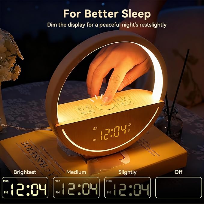 Vivilumens Alarm Clock Sunrise Wake Up Light - White Noise Machine with 20 Soothing Sounds for Sleep Better, Weekdays/Weekends Dual Alarms for Heavy Sleepers & Touch Control Night Light, Ideal Gifts
