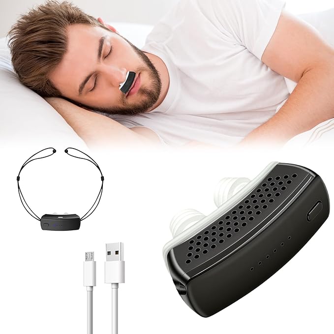 Anti Snoring Devices, Electric Snoring Solution with Adjustable Security Strap, Adjustable 6-Speed, Universal Fit for All Nose Shapes, Portable Sleep Apnea Devices for Men & Women (Charcoal Black)