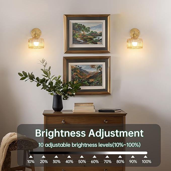 Vintage Battery Operated Wall Sconce with Amber Striped Glass Lampshade 5000 mAh Rechargeable Battery Powered Wall Light with Remote Control for Bedside Bedroom Doorway, Set of 2