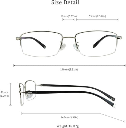 LifeArt Alloy Semi-Rimless Reading Glasses,Blue Light Blocking Glasses, Anti Eyestrain, Computer Gaming Glasses, TV Glasses for Women, Anti Glare (Silver, +2.50 Magnification)
