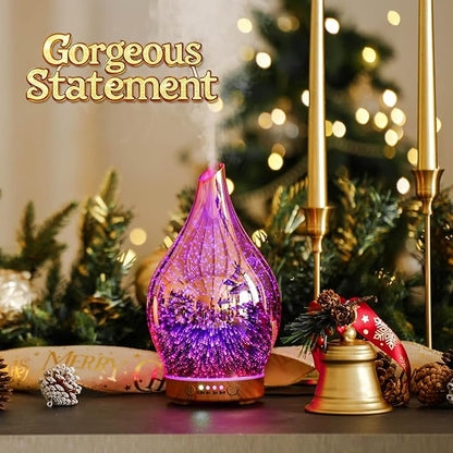 Porseme Essential Oil Diffuser 3D Firework Glass Aromatherapy Ultrasonic Humidifier Rose Gold, Auto Shut-Off, Timer Setting, BPA Free, Aroma Decoration for Home, Office, Gym, Spa, Premium Gift 150ml