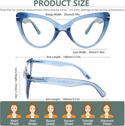 6 Pack Fashion Cat Eye Reading Glasses for Women Blue Light Blocking Oversized Spring Hinges Computer Readers