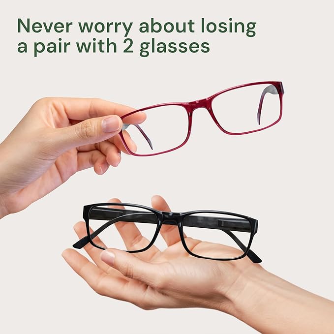 Gaoye 2-Pack of Reading Glasses +1.5 - Blue-Light Filter, UV Protection - Readers with Rectangle Frames
