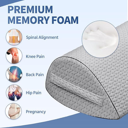 Knee Pillow for Side Sleepers – Ergonomic Memory Foam Leg Pillow for Sciatica, Hip & Back Pain Relief – Bolster Pillow for Back Sleeping, Under Knee Support with Carrying Strap & Washable Cover