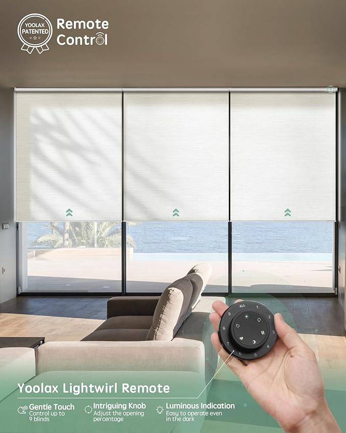 Yoolax Smart Coupled Roller Shades Compatible with Alexa Google, Motorized Blinds with Remote Light Filtering Coupled Roller Shades for X-Large Windows, Custom Size(XL Coupled-Jacquard White)