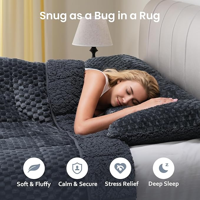 Drewin 15lbs Weighted Blanket for Adults, Ultra-Cozy Warm Jacquard Sherpa Weighted Blanket, 3D Turtleback Pattern Soft Thick Heavy Blanket for Sofa Bed, 60 x 80 inches, Grey Blue