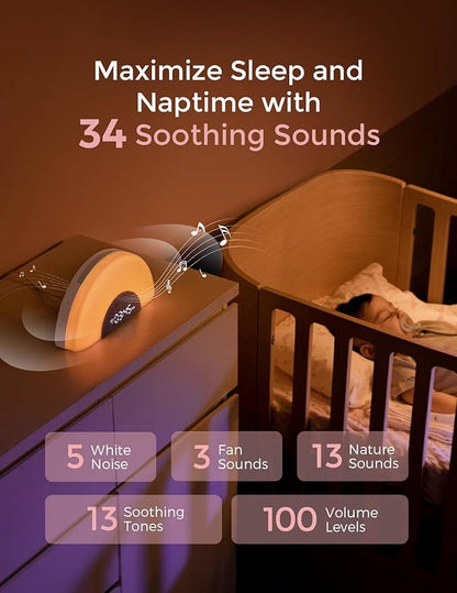 Momcozy Baby Sound Machine & Night Light–White Noise Machine with App Control, Sunrise Alarm, 34 Soothing Sounds–Sleep Trainer for Newborns & Toddlers, Travel Nursery Essential