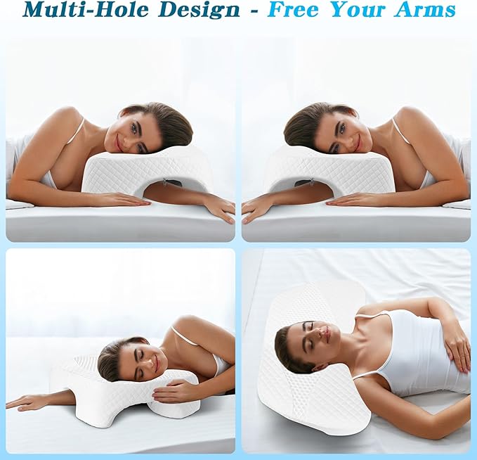 Side Sleeper Pillow with Arm Hole, Shoulder Relief System, Arm Pillow for Neck and Shoulder Pain, Premium Memory Foam, Suitable for Side, Back and Stomach Sleepers - White