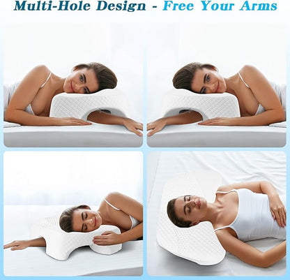 Side Sleeper Pillow with Arm Hole, Shoulder Relief System, Arm Pillow for Neck and Shoulder Pain, Premium Memory Foam, Suitable for Side, Back and Stomach Sleepers - White