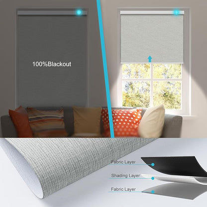 Motorized Blinds with Remote, Smart Blind Roller Shades Compatible with Alexa, Durable Rechargeable Battery Solar Power 100% Blackout Customized Size (Luxury-Silver)