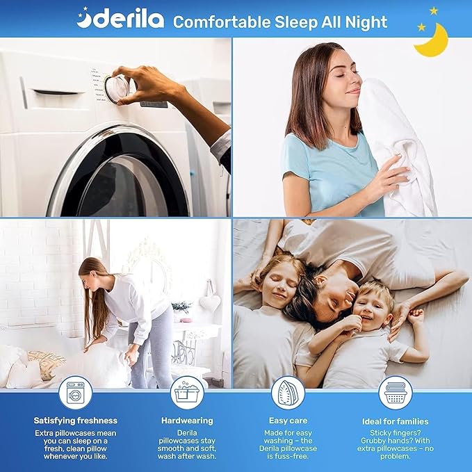 Derila Queen Size Pillowcase | Designed to Keep Your Memory Foam Pillow Covered and Protected with This Crisp, Clean, White Pillowcase Made from Premium Materials