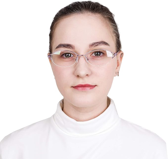 LifeArt Alloy Semi-Rimless Reading Glasses,Blue Light Blocking Glasses, Anti Eyestrain, Computer Gaming Glasses, TV Glasses for Women Men, Anti Glare (Purple, +0.25 Magnification)