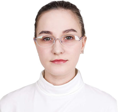 LifeArt Alloy Semi-Rimless Reading Glasses,Blue Light Blocking Glasses, Anti Eyestrain, Computer Gaming Glasses, TV Glasses for Women Men, Anti Glare (Purple, +0.25 Magnification)