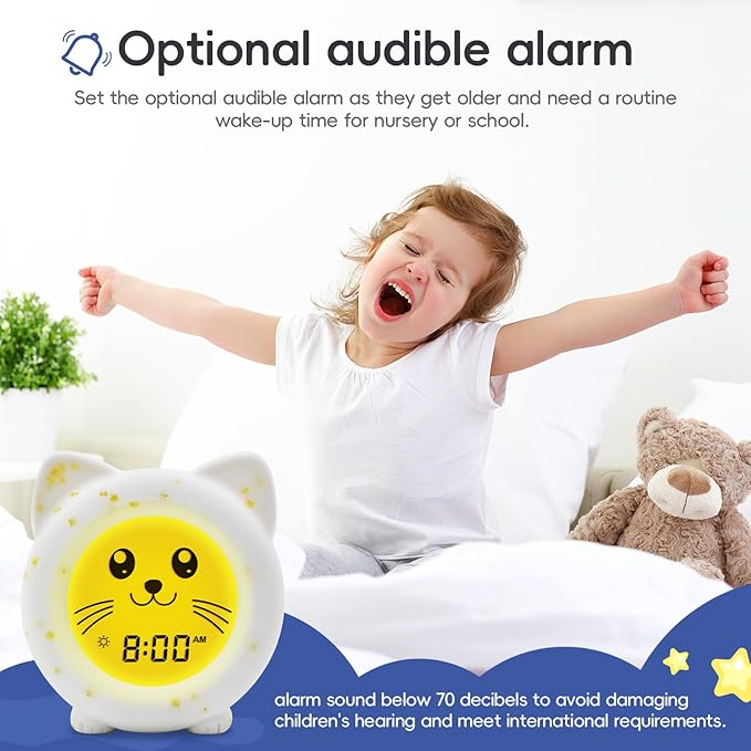 B&H Sleep Trainer Clock for Toddler, Cute Kids Ok to Wake Alarm Clock, Drop Proof, Rechargeable Young Children Night Light, Science-Backed Lighting for Peaceful Sleep and Ready to Wake Mornings