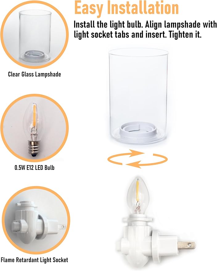 Modern Plug in Night Light with On Off Switch, 2-Pack 0.5W LED Night Lights Plug into Wall Socket, Warm Baby Nursery Nightlight with Clear Glass Lamp Shade for Adult Kids Room Bathroom Hallway