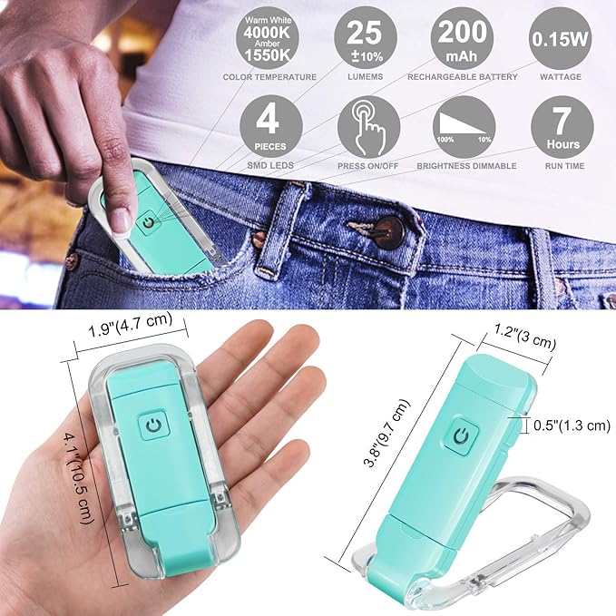 LUXSWAY USB Rechargeable Book Light for Night Reading in Bed,Clip on LED Reading Light,Portable Bookmark Light with Brightness Adjustable for Eye-Protection,Warm White and Amber LEDs