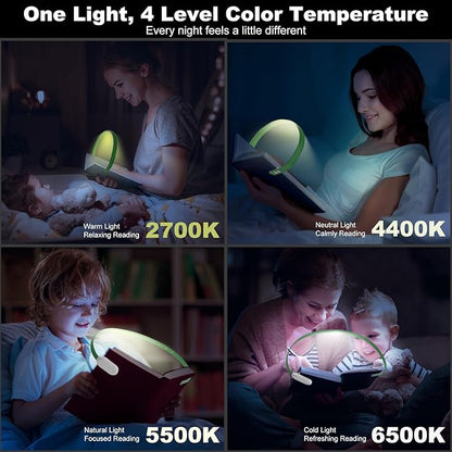 Rechargeable Book Light for Reading, 12 LED Eye-Care Reading Light, 4 Color Temperatures, Stepless Dimming, No Flicker, Evenly Distributed Lighting for Books, Perfect for Reader (Green)