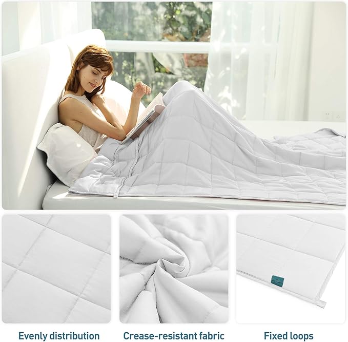 Weighted Idea Weighted Blankets for Adults (White,60"x80",20lbs) Breathable Cooling Blanket Queen Size with Premium Glass Beads Heavy Soft Throw Blanket for All-Season