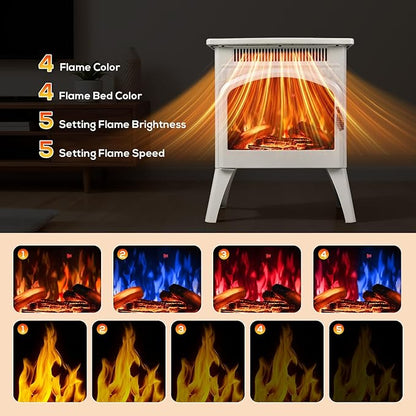 ZAFRO 21" Freestanding Electric Fireplace with Remote, Fireplace Space Heater with Adjustable Flame Color and Brightness, Thermostat/Sleep Mode/Overheat Protection for Bedroom, Living Room(Beige)