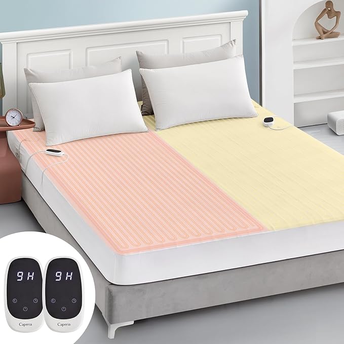 Heated Mattress Pad Electric Mattress Dual Controller Bed Warmer 9 Heat Settings, 1-12 Hours Auto Off Memory Function Deep Pocket, Fast Heating, Machine Washable Cal King 72" * 84"