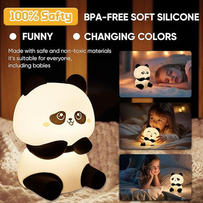 TLAOTNIY Squishy Cute Panda Night Light,Voice Controlled Light with 4 Color Modes Soft Silicone USB Charging Panda Lamp for Kids Room,Novelty Animal Night Lamp for Decor (C-1pack)