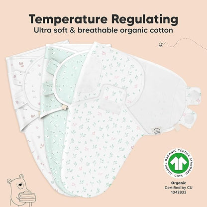 3-Pack Organic Baby Swaddle Sleep Sacks - Swaddles for Newborns, Infant 0-3 Months, Baby Girls, Boys, Soft & Snug Newborn Sleep Sack, Nursery Swaddling Blankets (Garden, OS)