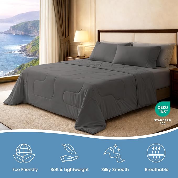 Cozy Bliss x Sorona® Viscose Natural Fiber Cooling Comforter Twin Size, Reversible Silky Smooth Cooling Blanket with Q-Max＞0.45 for Hot Sleepers & Night Sweats, Charcoal Grey, 68"x90"