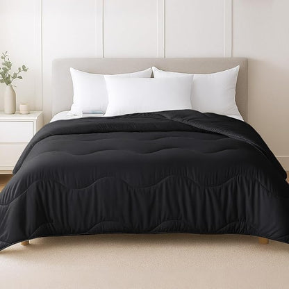 Lightweight Comforter Cooling Black, All Season Duvet Insert Breathable Twin Size Summer Bedding, Soft Microfiber Cool Down Alternative Quilt with Corner Tabs, 64x88 inch