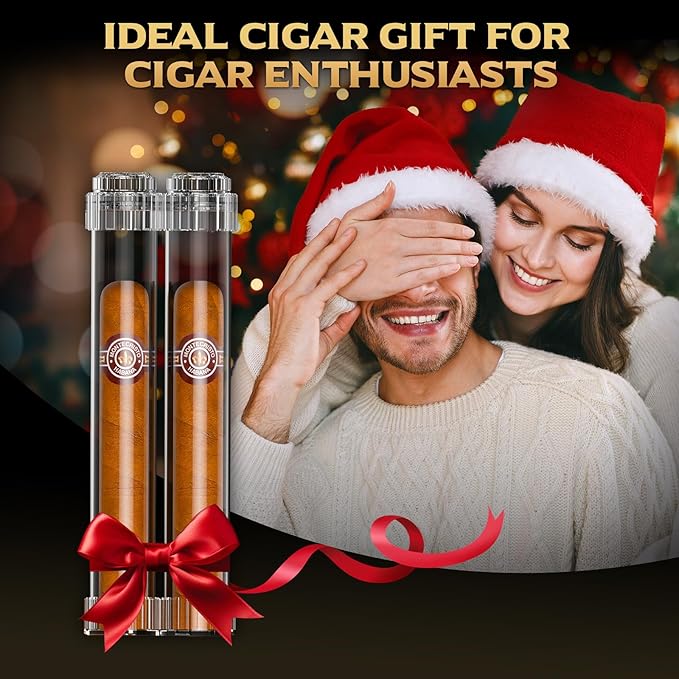 Travel Cigar Humidor, Portable Humidifier Tubes, Removable Cigar Case with Stand, Detachable Storage Tube for 2 Cigars Shorter 6.5 inch, Crystal Gel Keep Humidity (2 Cigar Tubes)