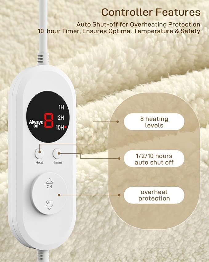 Heated Mattress Pad Calking Size - Electric Mattress Pad with Dual Control, Soft Blanket, Bed Warmer Heater Sheets, 8 Heating Settings,1/2/10 Hours Auto Shut Off, 72" x84" Cal King