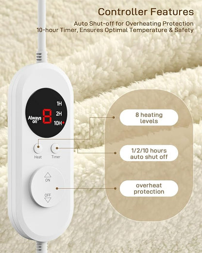 Heated Mattress Pad Calking Size - Electric Mattress Pad with Dual Control, Soft Blanket, Bed Warmer Heater Sheets, 8 Heating Settings,1/2/10 Hours Auto Shut Off, 72" x84" Cal King
