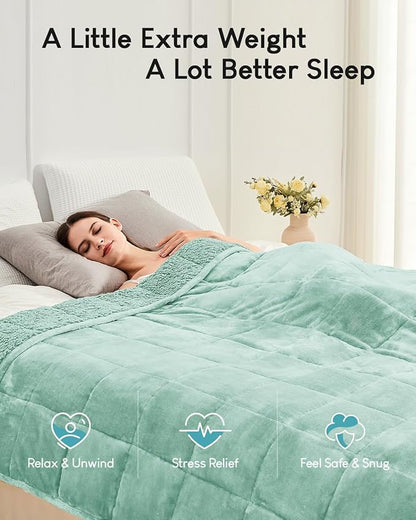 Cottonblue Weighted Blanket for Adults 20 lbs Queen Size 60x80 inches, Cozy Flannel Sherpa Weighted Throw Blankets Comfortable for Calming and Relax, Shaggy Fleece Bed Sofa Heavy Blankets, Dusty Green