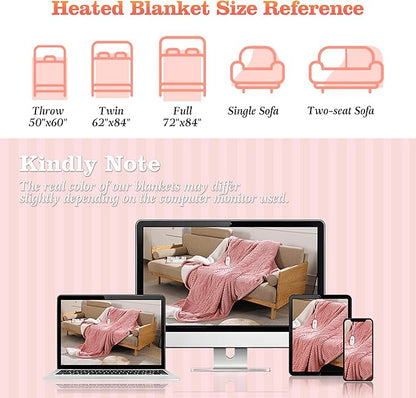 Electric Blanket Full Pink Heated Blanket 72x84 inch, Ultra Soft Flannel Sherpa Warming Blanket for Adults, 5 Heating Levels & 10 Hours Auto-off, Machine Washable Heat Blanket, Great Gifts for Grandma