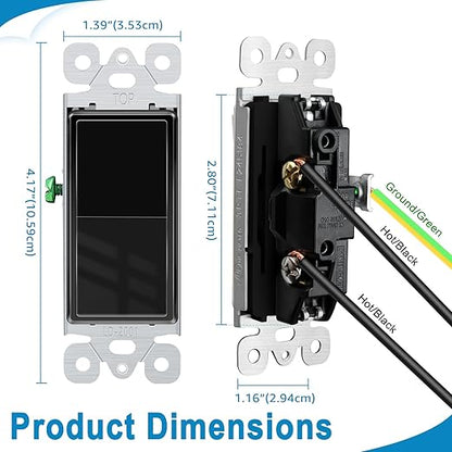 Greencycle Black Single Pole Rocker Light Switch,40PCS Paddle Light Switch 15 Amp,Sp Switches White,120V-277V AC,On/Off Wall Switches, Residential/Commercial Grade,Home & Office,UL/CUL