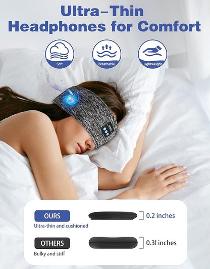 Adjustable Sleeping Headphones, 2-Pack Headband Headphones with Fastener, Bluetooth Headband with Thin Speakers Mic for Men Women, Yoga, Running, Workout, Travel - Black&Gray
