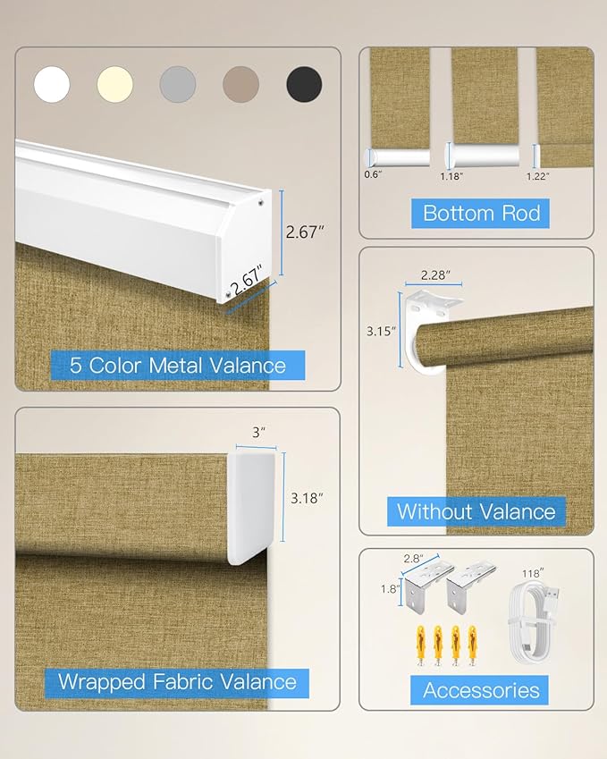 Motorized Roller Shade with Remote Control, Blackout Electric Shade for Windows Compatible with Alexa Google via Hub, Rechargeable Smart Window Blind Customized Size (Fabric Dark Coffee)