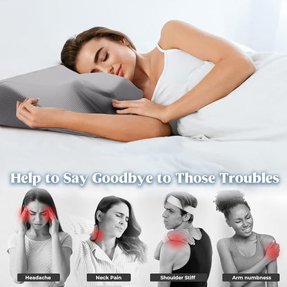 Cervical Pillow for Neck Pain Relief, Cooling Contour Memory Foam Pillows Support Odorless Ergonomic Neck Pillow Adjustable Orthopedic Bed Pillow for Side Back Stomach Sleeper,1 Pack (Grey)