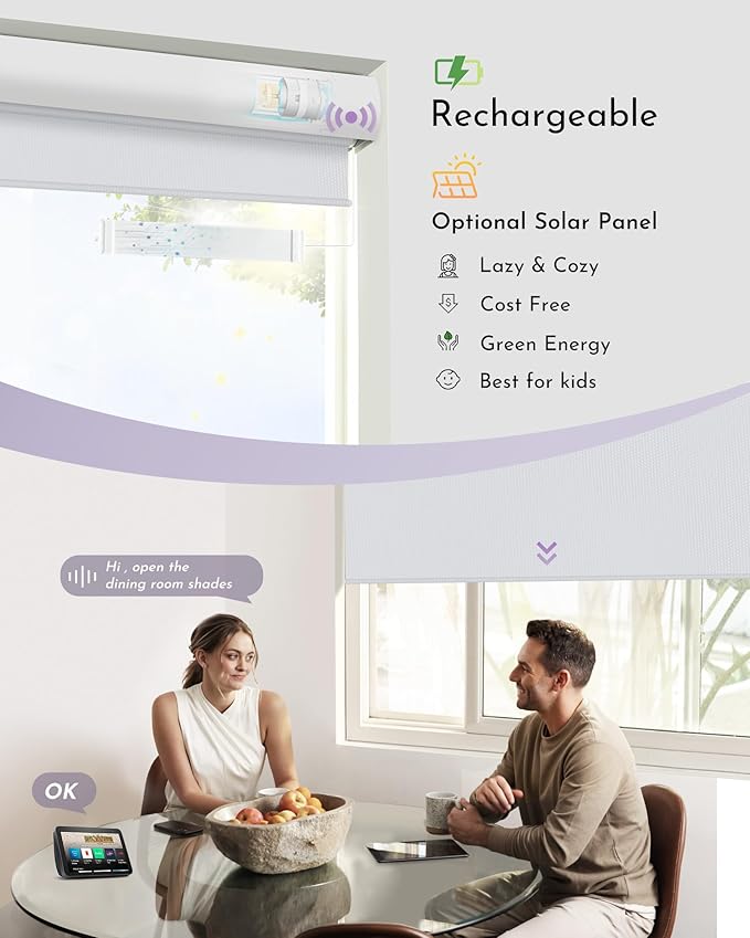 Graywind Motorized Roller Shade Blinds 100% Blackout Shades Cordless Waterproof Remote Control Window Automated Blinds with Valance Custom Size for Smart Home and Office, White