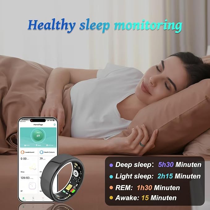 Smart Ring for Women Men,Fitness Tracker Ring with Heart Rate, Sleep Monitoring, Blood Oxygen, Step Counting for iOS and Android, No Subscription Fee, Waterproof, Valentines Day Gifts(Black, 9)