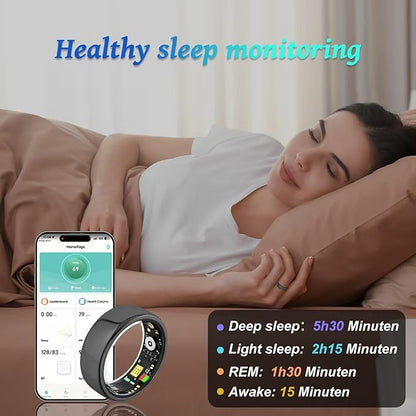 Smart Ring for Women Men,Fitness Tracker Ring with Heart Rate, Sleep Monitoring, Blood Oxygen, Step Counting for iOS and Android, No Subscription Fee, Waterproof, Valentines Day Gifts(Black, 9)