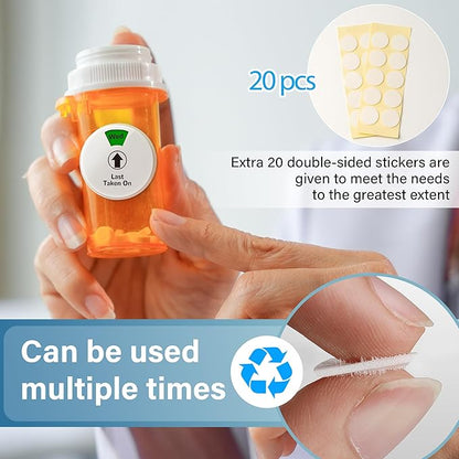 4 Pack 7-Day Pill Reminder Tracker 2-in-1 Magnetic & Adhesive – Stick to Plastic or Glass Bottles, or Attach Magnetically to Fridge/Metal Surfaces – Reusable for Medications, Vitamins, Pet Medicine