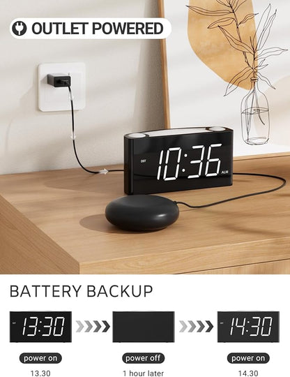 Vibrating Alarm Clock,PPLEE Loud Alarm Clock for Heavy Sleepers Hearing Impaired Deaf Teens,Bed Shaker Alarm Clocks for Bedrooms,5 dimmable,7 Color Night Light,USB charging,Type-C Charger,Memory Alarm