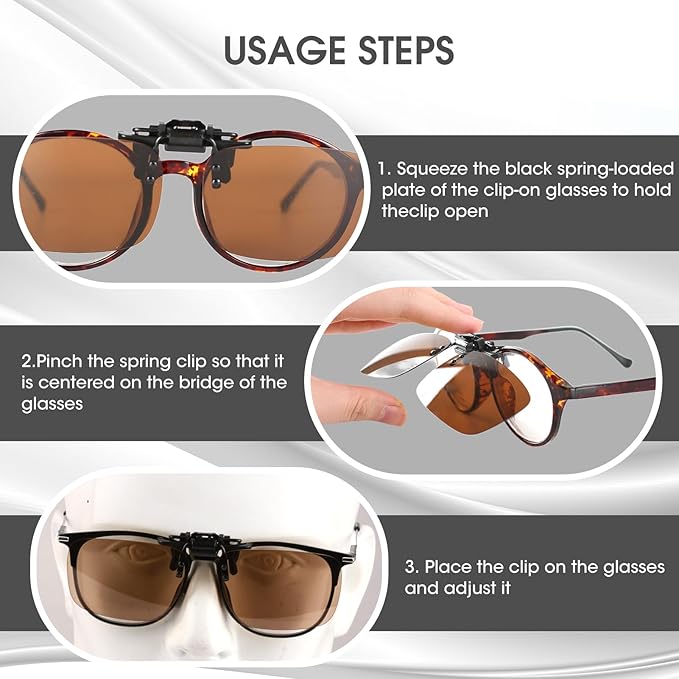 Clip on Polarized Night Vision Driving Glasses Flip up Sunglasses UV-400 to Wear Over Glasses for Night Driving