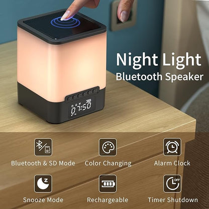 winshine Alarm Clock for Bedroom, RGB Night Light Bluetooth Speaker with Music Rhythms, Wake-up Alarm Clock with Sound and Light, 12 or 24 Hr AutoOff Touch Control, Gift for Teens Girls or Boys, Black
